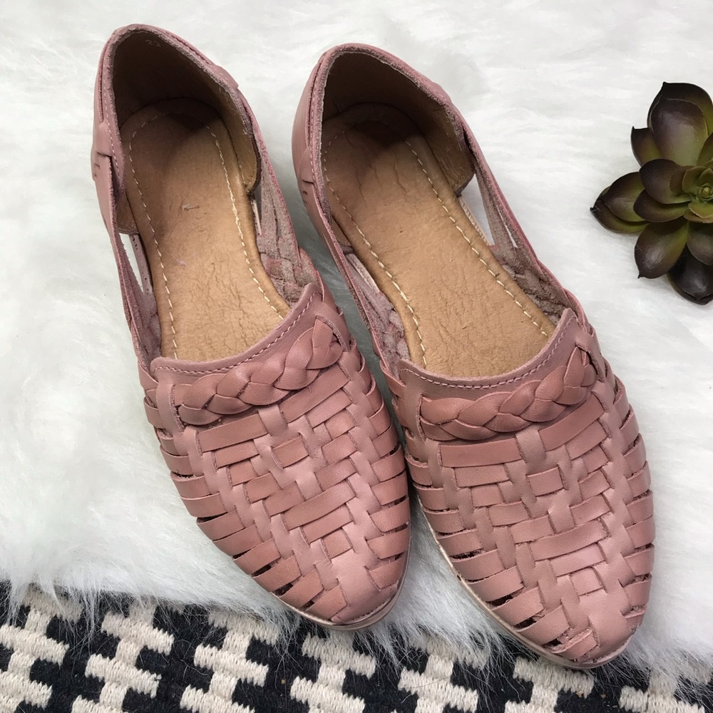 Mexican Leather Huarache Sandals Blush Pink